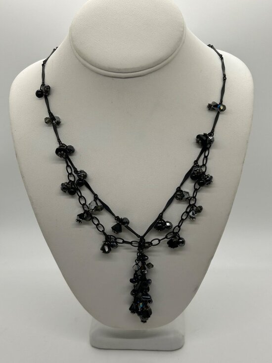 Chico's Jewelry - Festoon Necklace Black Faceted Beads Tassel Drop & Chain Chico Bohemian Gothic